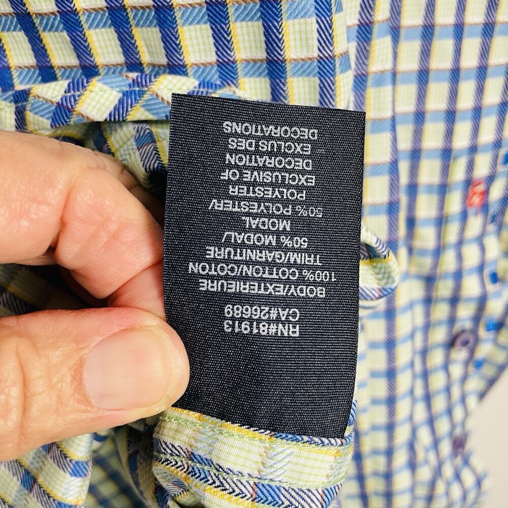 Robert Graham Flip Cuff Shirt Size Medium Blue Plaid Classic Colorful Preppy - Picture 14 of 14